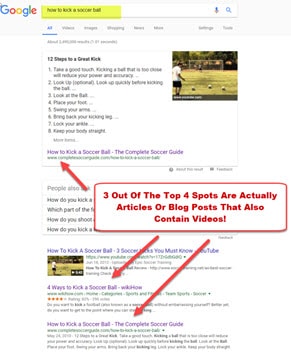 Search google for blog posts with videos in the results